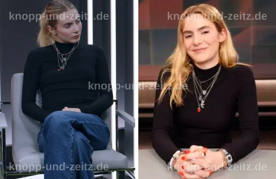 Mia Güthe lächelt, umgeben von Sportutensilien und Mikrofonen.